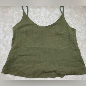 Olive Green Women's Cotton Camisole Top SZ S Braided Straps Detail